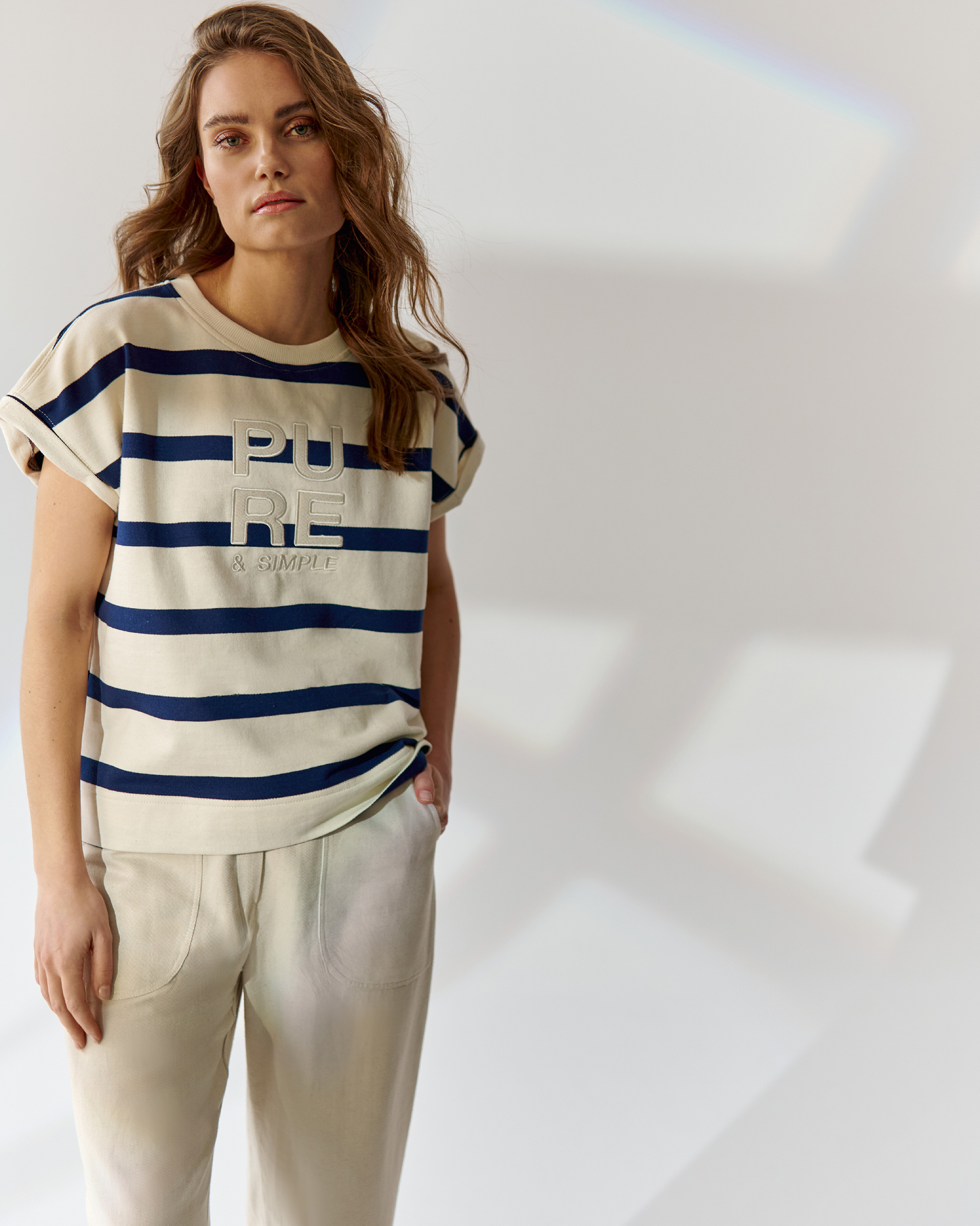 T-Shirt Gubi Paski Ecru