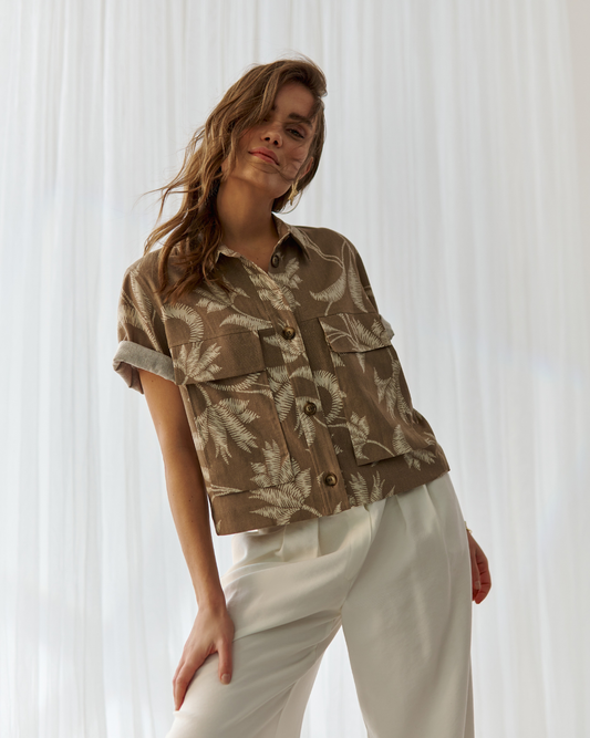 Chemisier Hadar à motif floral, beige