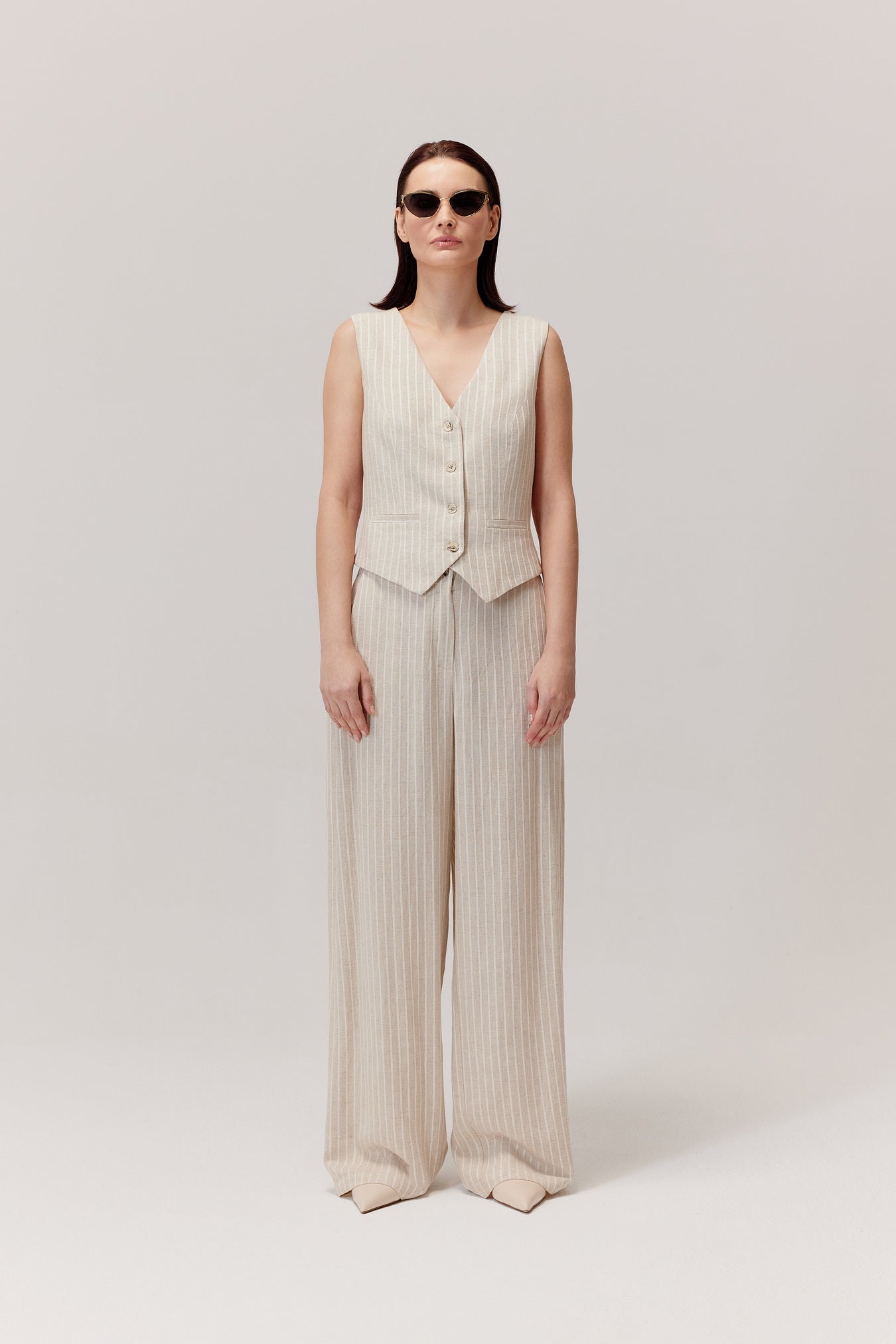 Spodnie z wiskozą i lnem Sigma beż