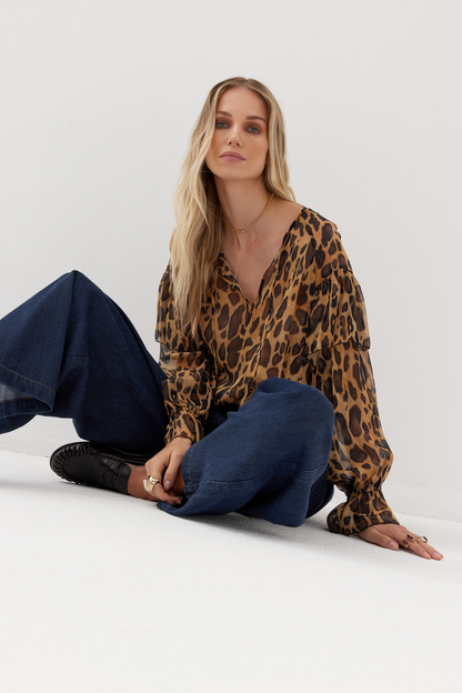 Tavia leopard print viscose blouse
