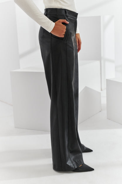 Pantalon en simili cuir Deri, noir