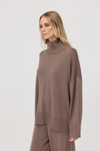 Sweter z wełny merynosa Mero mocca