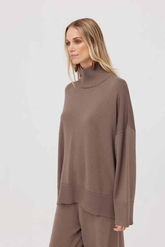 Sweter z wełny merynosa Mero mocca