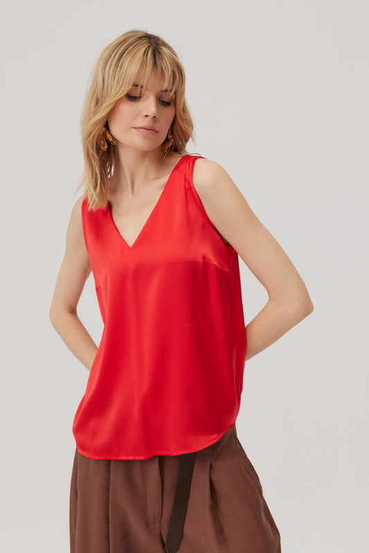 Jedwabny top Este Czerwony